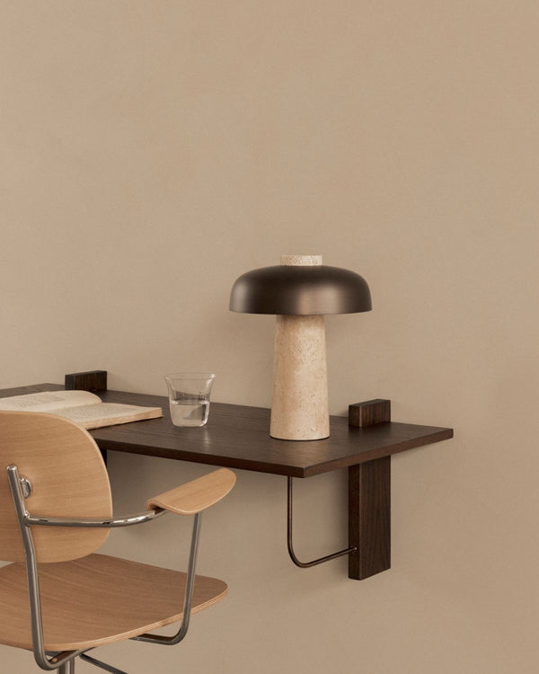 Curved Aluminium and Travertine Table Lamp | Reverse