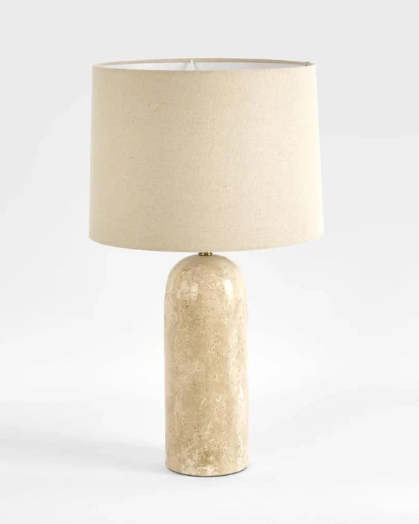 Smooth Travertine & Linen Table Lamp