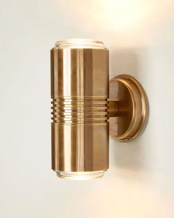 Antique Brass Ribbed Cylindrical Up Down Wall Light