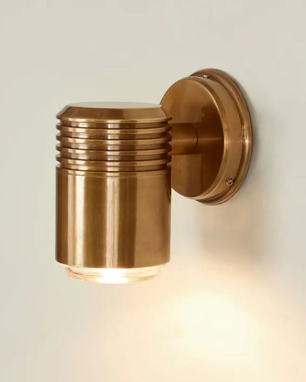 Antique Brass Ribbed Cylindrical Wall Light