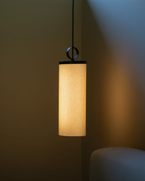 Contemporary Linen Cylindrical Pendant Light