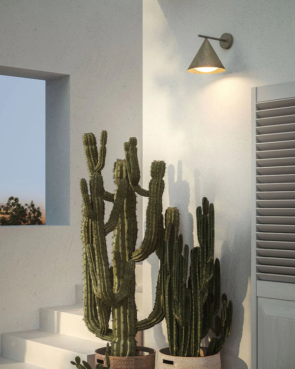 Exterior Brass Cone Straight Arm Wall Light