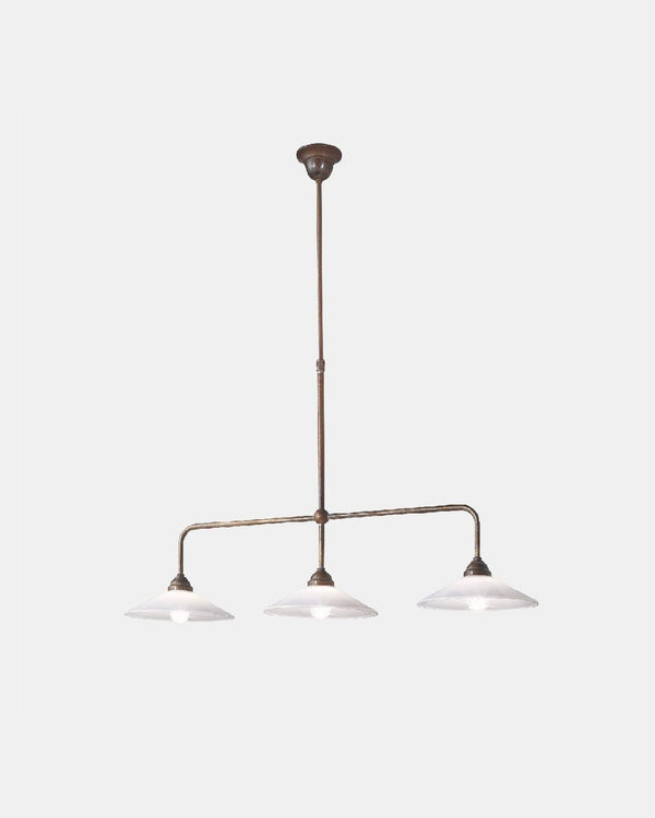 Italian Brass & Glass Linear Pendant Light | Three Lights