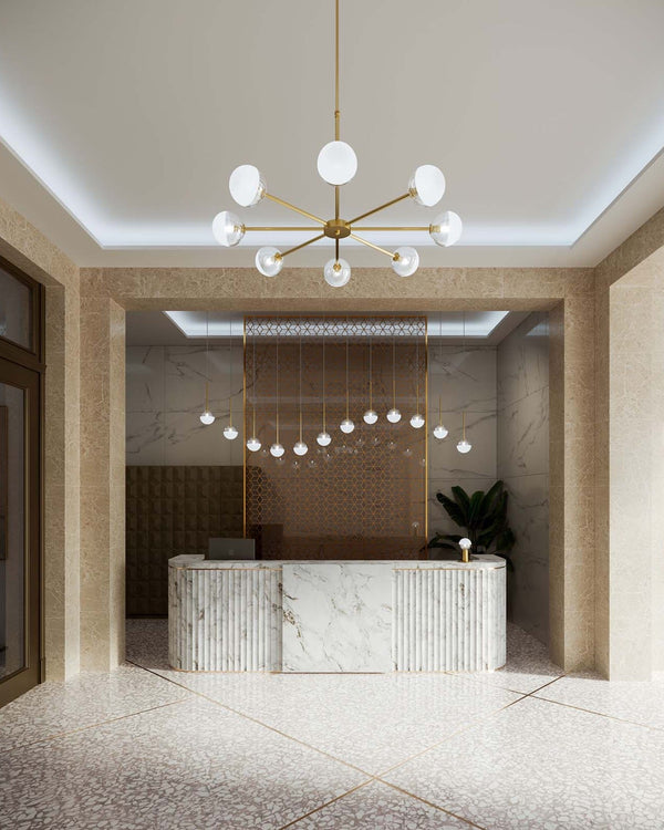 Italian Eight Light Brass Pendant Light