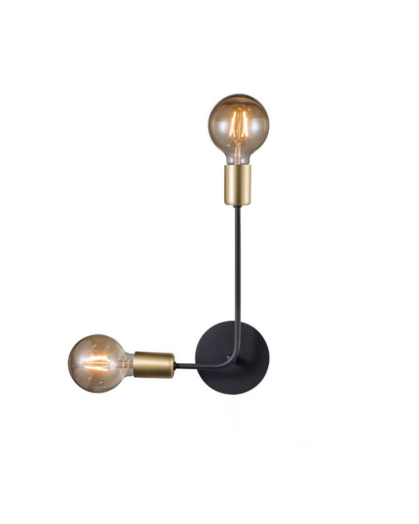 Dual Arm Brass & Black Wall Light