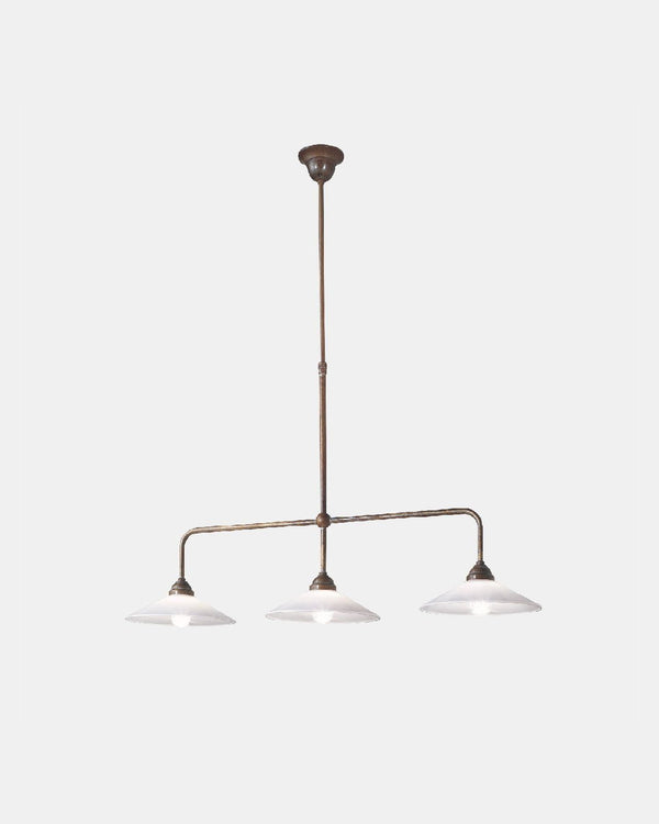 Italian Brass & Glass Linear Pendant Light | Three Lights