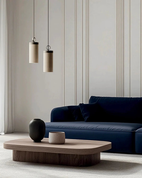 Contemporary Linen Cylindrical Pendant Light