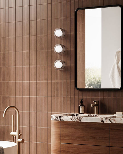 Glass orb wall light Australian designed bathroom 