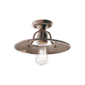 Retro Grey Ceramic and Rust Metal Ceiling Light