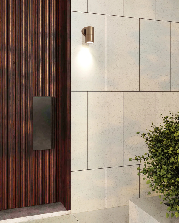 Fixed Down Pillar Wall Light | Aged Brass