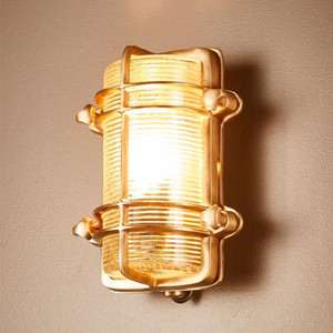 Rectangular Caged Rib Glass and Brass Wall Light brass finish lit up