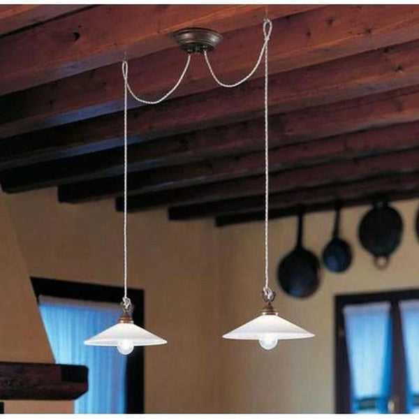 Italian Brass & Glass Two Light Pendant