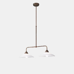 Italian Brass & Glass Linear Pendant Light two lights