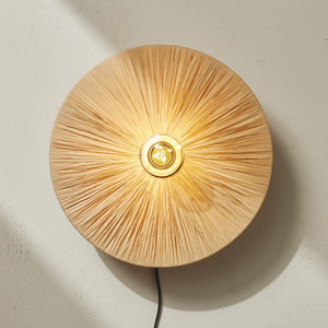 Mediterranean Organic Circular Wall Sconce natural raffia light on 