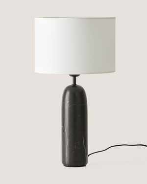 Elegant black marble table lamp with white drum shade  