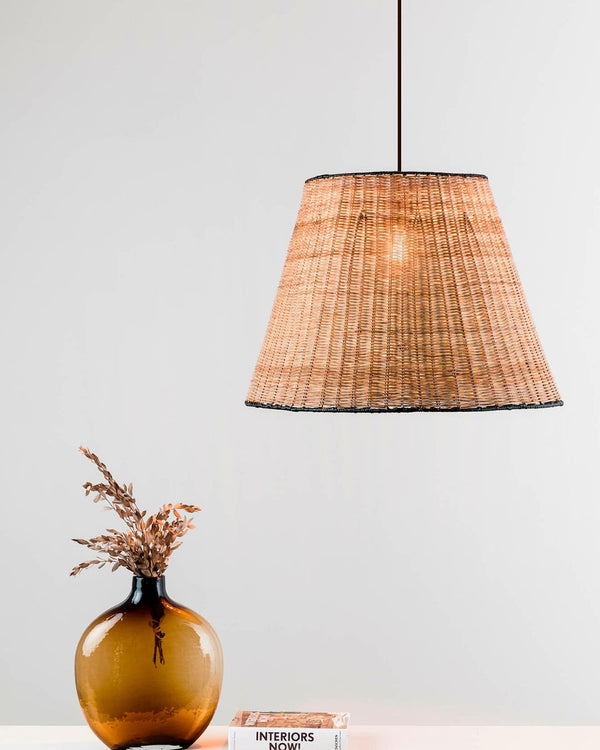 Black and Natural Rattan Pendant Light