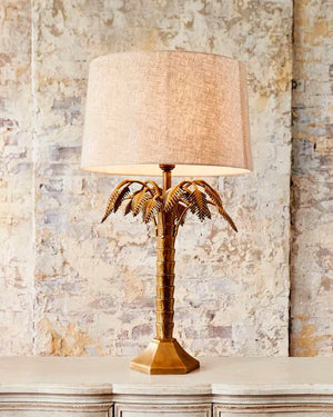 Eclectic Palm Tree Antique Brass Table Lamp
