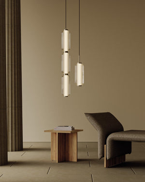 Elegant Oblong Striped Glass Linear Pendant