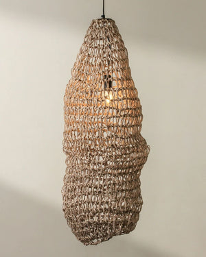 Elongated Handwoven Paper Rope Column Pendant | Natural