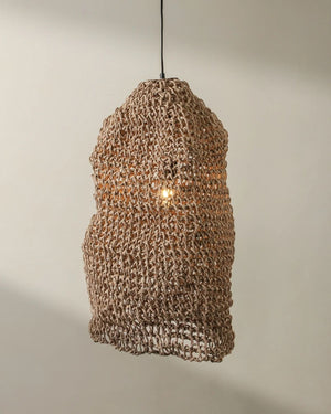 Elongated Handwoven Paper Rope Pendant | Natural