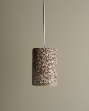 Handmade Patterned Ceramic Cylindrical Pendant | White Ochre