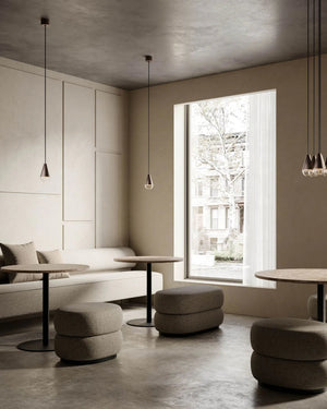 Iron Teardrop Single Pendant Lights displayed in a cosy cafe