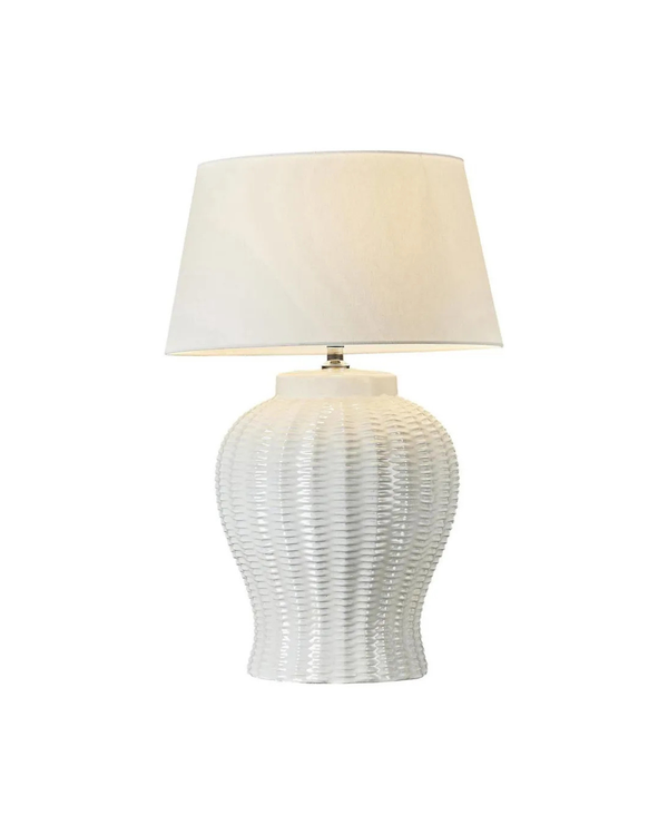 Ivory Ceramic and Linen Table Lamp