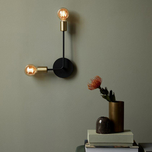 Dual Arm Brass & Black Wall Light | Lighting Collective