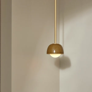 Ceramic Bowl Suspended Rod Pendant | Brushed Brass Chartreuse