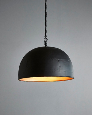 Matte Black Riveted Dome Pendant | Lighting Collective | small in a grey room