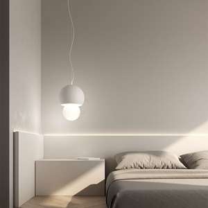 Matte White Aluminium Lunar Pendant | Lighting Collective | small in a bedroom