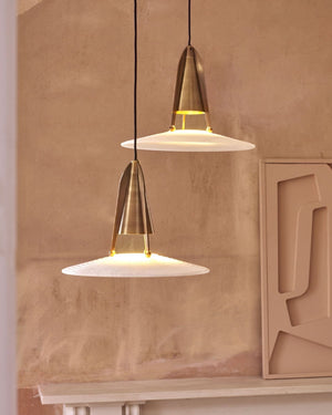 Mid-Century Alabaster and Brass Pendant Light