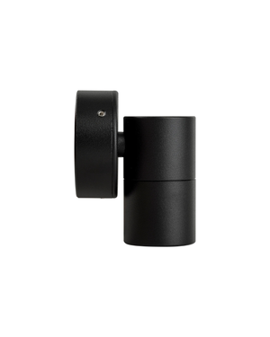 Black outdoor wall light fixture on a white background