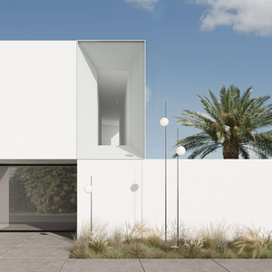 Minimalist Orb and Stem Bollard Light | Lighting Collective | black finish in an entranceway
