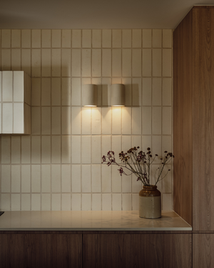 Organic Handmade Ceramic Wall Light Stone in a warm kitchen