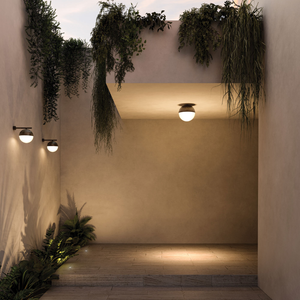 Outdoor Antique Brass Spherical Ceiling Light | Lighting Collective | at a home entrance