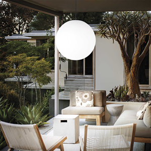 Outdoor Minimalist Orb Pendant | Lighting Collective | on a covered terrace 