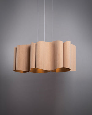 Pleated Oval Timber Pendant Small Petribi