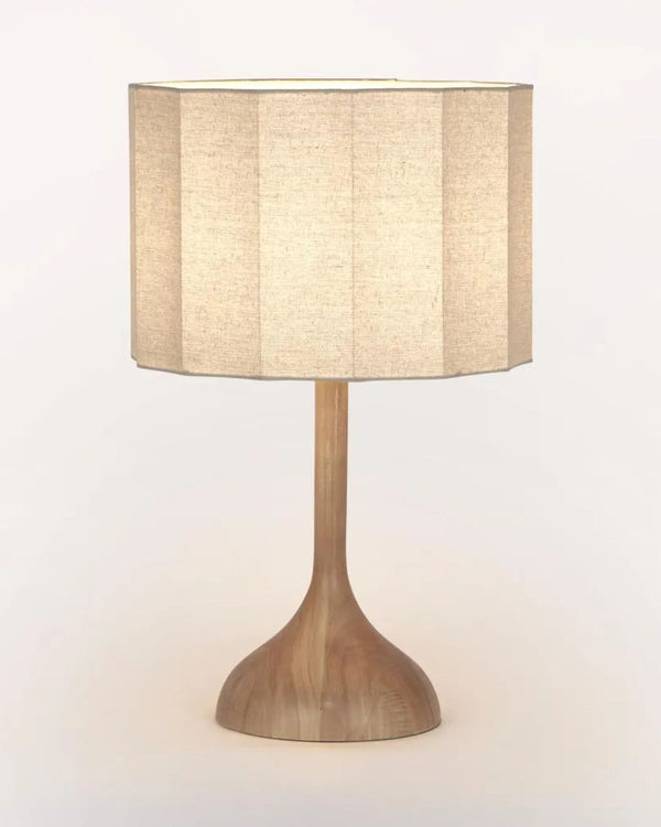 Pleated Shade & Wooden Table Lamp