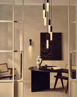 Reeded Glass and Brass Cylindrical Chandelier Pendant