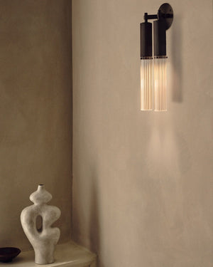 Reeded Glass and Brass Cylindrical Double Wall Light