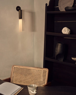 Reeded Glass and Brass Cylindrical Wall Light