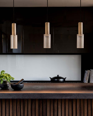 Reeded Glass and Brass Chandelier Pendant | Large