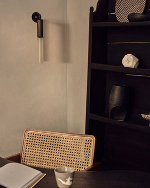 Reeded Glass and Brass Cylindrical Wall Light