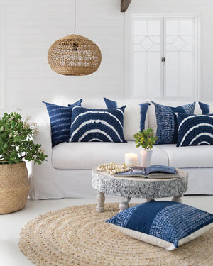 Round Hand Weaved Banana Leaf Shade | Lili | Lighting Collective | Pendant in Living Room