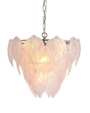 Chandelier with leaf-like glass shades on a white background