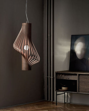 Scandinavian Wood Pendant Light  in a minimal living area | Lighting Collective
