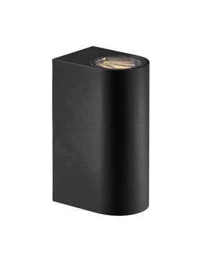 Black rectangular outdoor light fixture on a white background