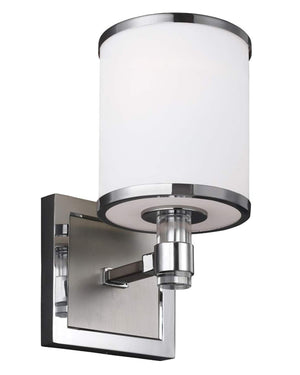 Sleek frosted glass cylindrical wall light on white bacckground