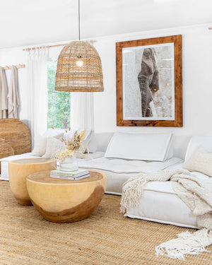 Textured Rattan Dome Pendant | Meadow | Lighting Collective | Pendant in Living Room Above Coffee Table